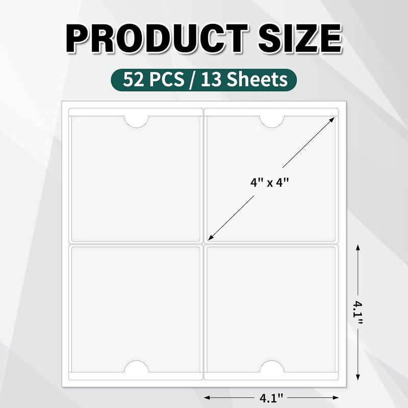 Ohuimrt 52 Pack Index Card Pockets with Top Open, 4 x 4 Inch Adhesive Label Pockets Clear Plastic Index Card Holder for Organizing, Storage Bins, Library Cards, Notes - Image 2